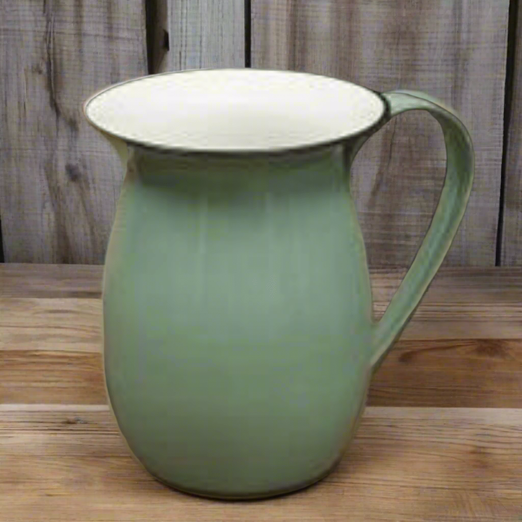 Country Green Enamel Pitcher with Black Rim