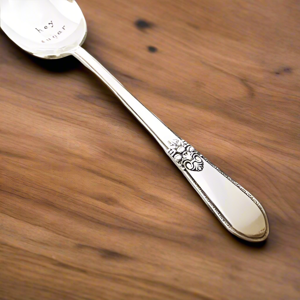 Hand Stamped Vintage Spoon - Hey Sugar