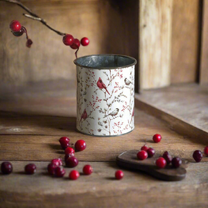 Cardinals and Berries Metal Tin