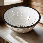 White Enamel Colander with Black Rim