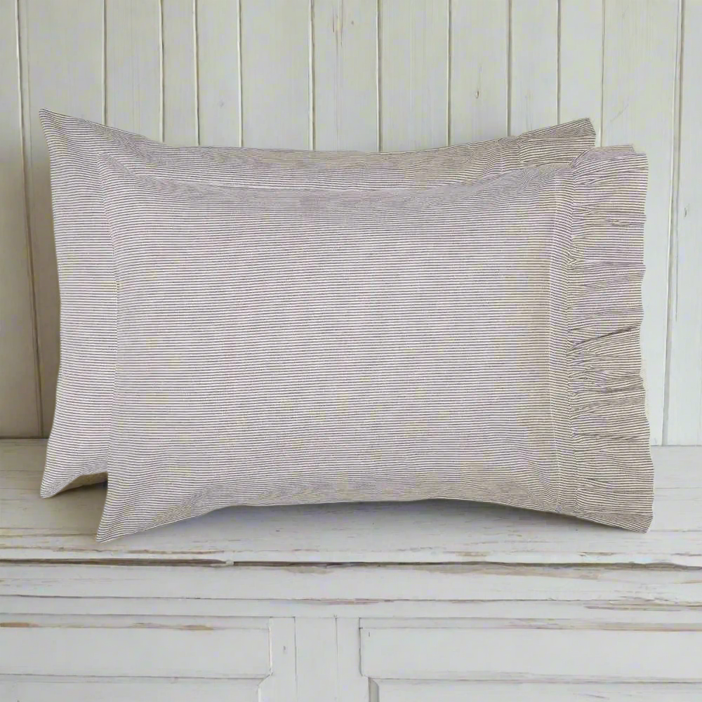 Cottage Blue Ticking Pillow Case - Set of 2