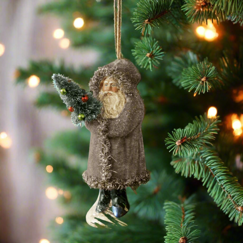 Vintage Style Grey Belsnickle with Tree Ornament