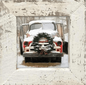 Barnwood Framed Wall Art - Chevy With Wreath