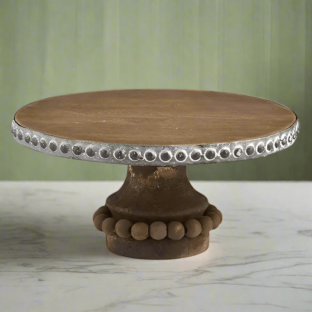 Beaded Wood Cake Stand/Pedestal