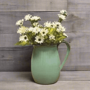 Country Green Enamel Pitcher with Black Rim