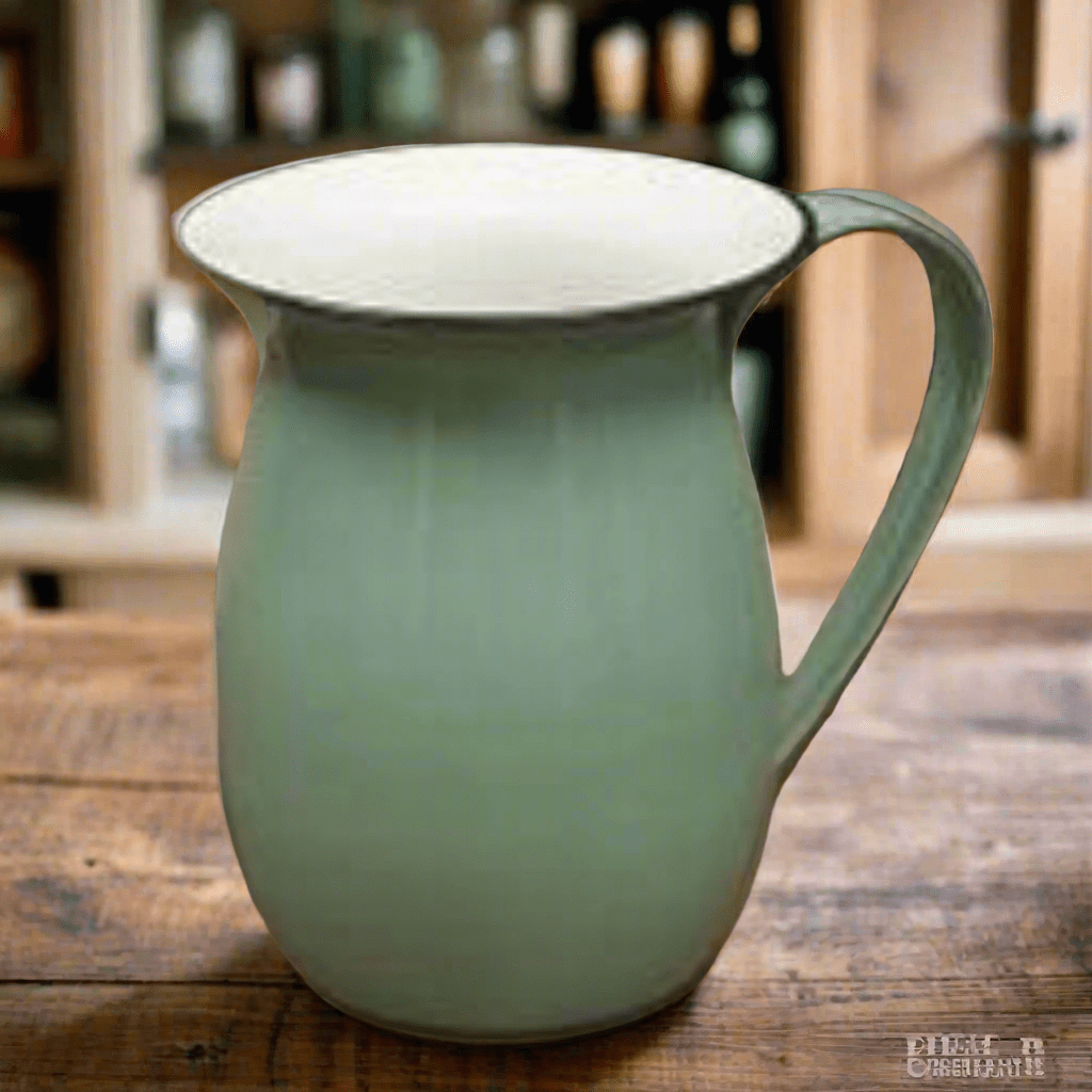 Country Green Enamel Pitcher with Black Rim