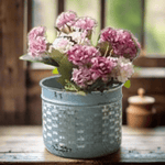 Vintage Style Blue Basketweave Pot