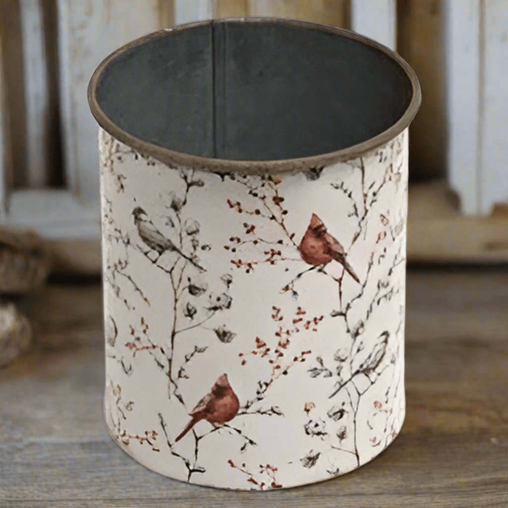 Cardinals and Berries Metal Tin