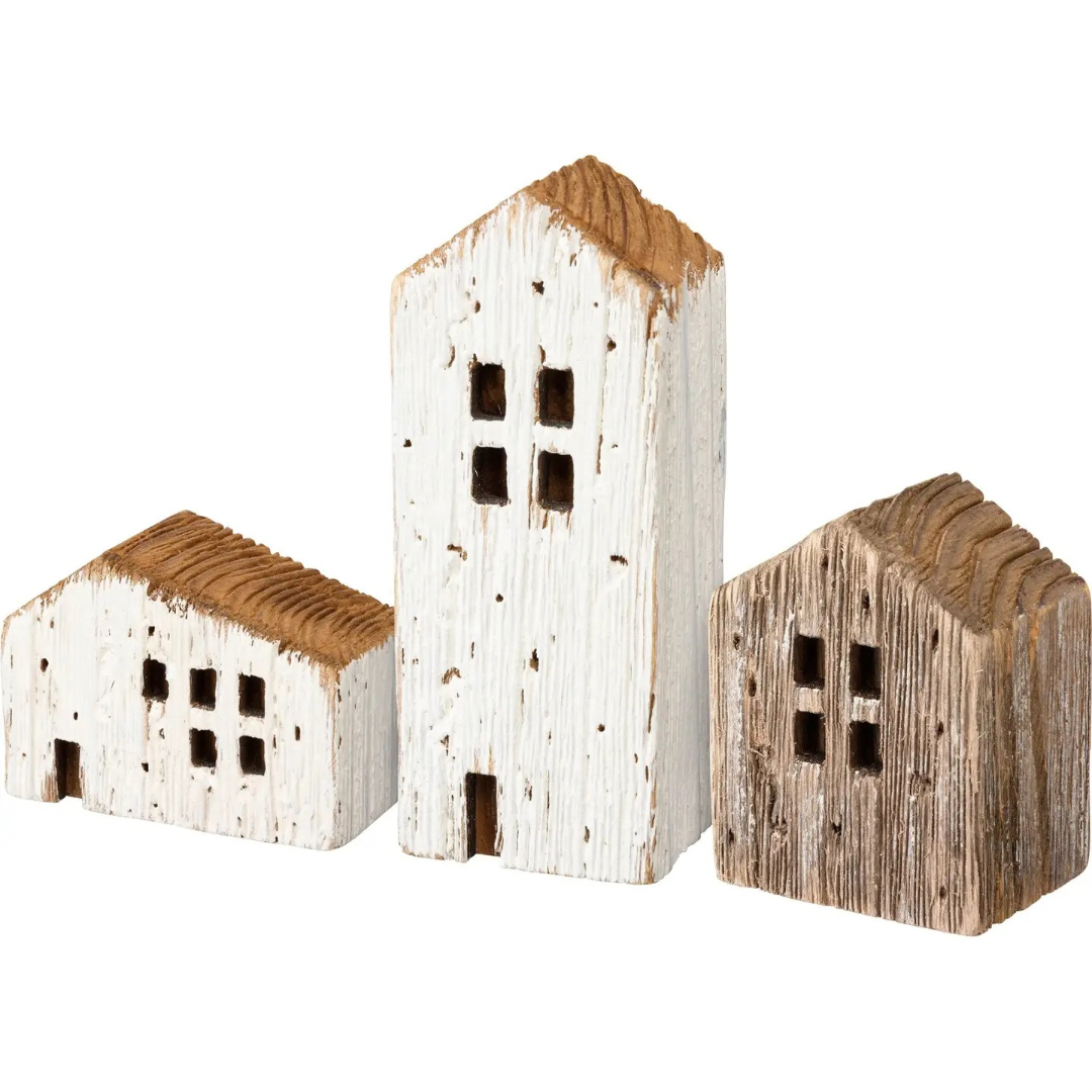 Rustic Houses Shelf Sitters - Set of 3