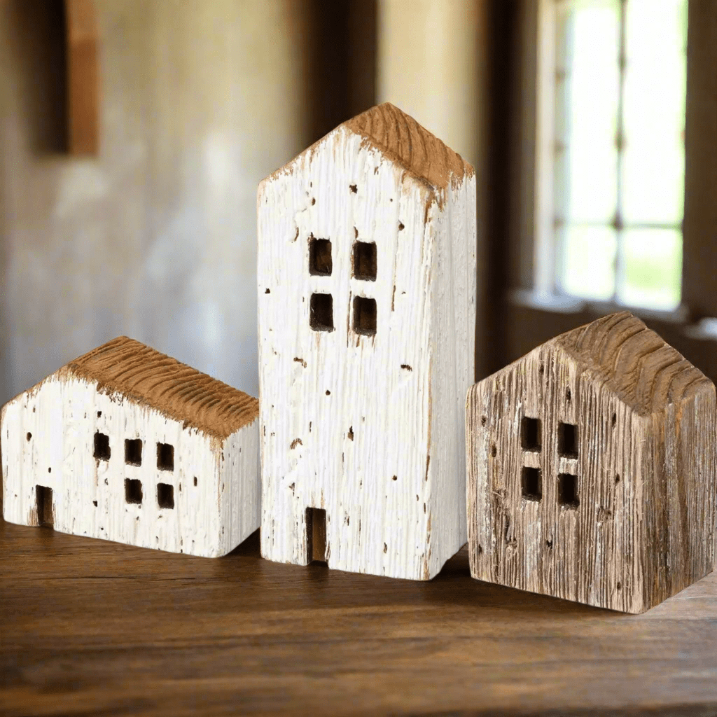 Rustic Houses Shelf Sitters - Set of 3