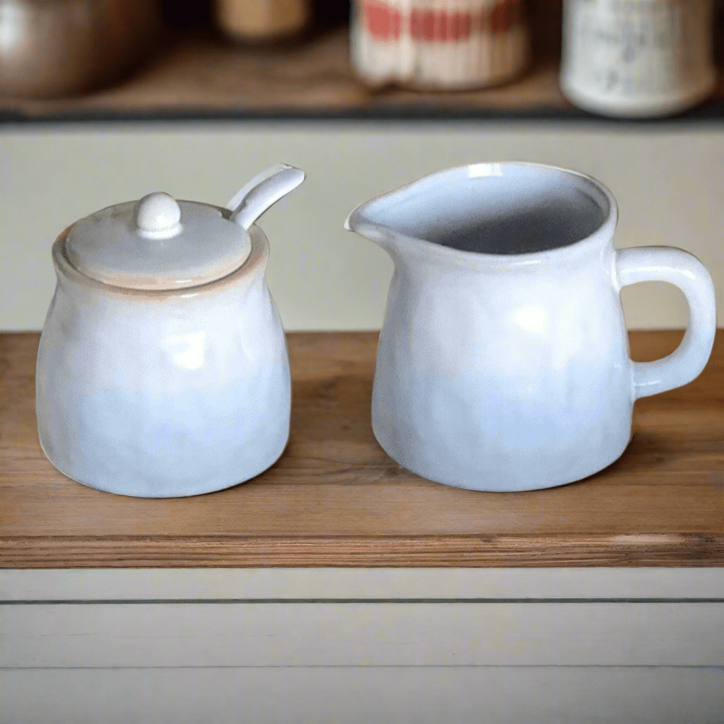 Whitewashed Ceramic Sugar & Creamer Set