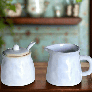 Whitewashed Ceramic Sugar & Creamer Set