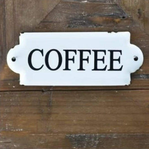 White Enamel Coffee Sign