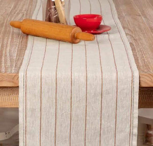 Country Red Striped Linen Table Runner