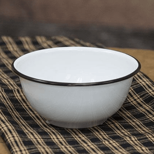 White Enamel Bowls with Black Rim - Set of 4