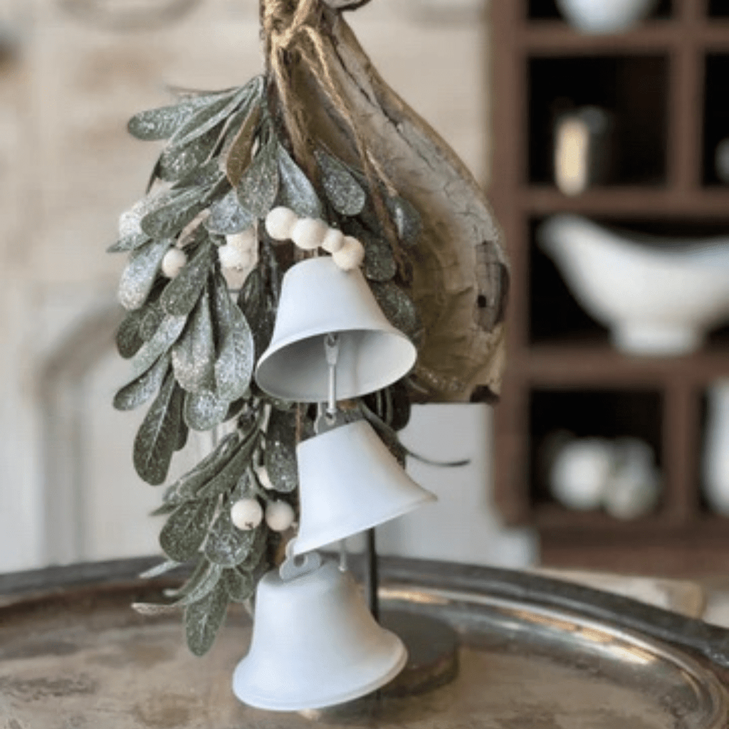 Icy Mistletoe with White Bells Hanging Accent