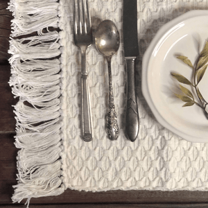 Dreamy Cream Woven Placemats with Fringe - Set of 4