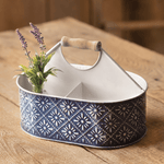 Cottage Blue & White Embossed Floral Caddy