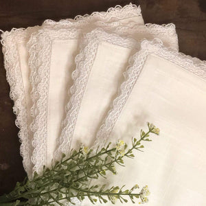 White Cotton & Lace Napkins - Set of 4