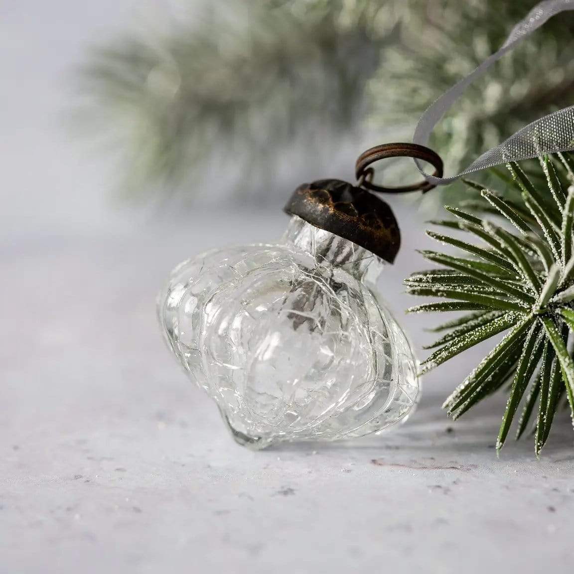 Vintage Style Crackle Glass Bulb Ornaments - Set of 6