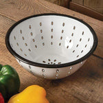 White Enamel Colander with Black Rim